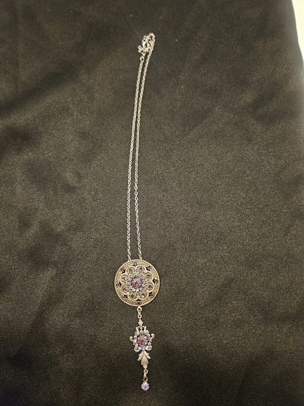 Vintage Purple Crystal Pendant/Brooch Necklace - Women Jewelry